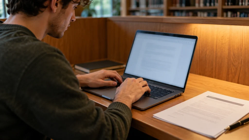 A job seeker drafts a cover letter beside a marked job description.